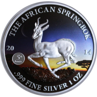 1 oz Gabun 2014 - Springbock im Sonnenaufgang - Silber Color - 1,000 Frs - Einzelstück