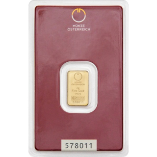 2 g Goldbarren Münze Österreich (geprägt) 999,99 im Blister