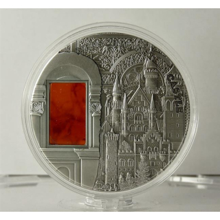 2 oz Palau 2013 Antique -  Schloss Neuschwanstein / Castle - Mineral Art Serie - Amber/Bernstein - Silber 10 $