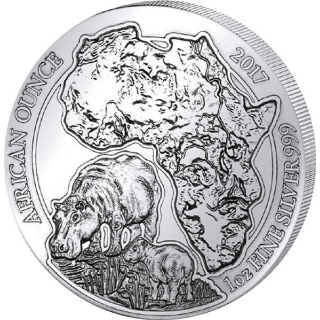 1 Unze Silber Ruanda Flusspferd 2017 African Ounce 50 RWF
