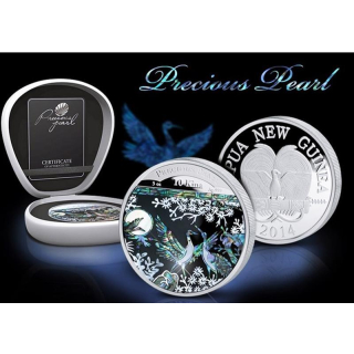 3 oz Silber Papua Neuguinea 2014  Proof Precious Pearl Kranich 10 Kina