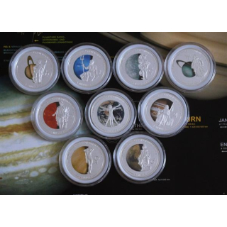 5,35 oz .999 Silber Silber SET Cook Islands 2009 Proof - Jahr der Astronomie Sonnensystem - Year of Astronomy Sun System - 5 $