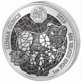 1 oz Ruanda 2019 Proof - Schwein Pig Jahr des Schweins - Silber - Lunar Ounce Proof