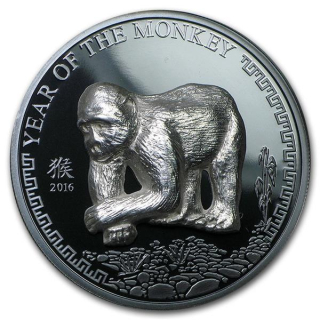 1  Unze Silber Affe Lunar II 2016 Mongolei Monkey Black Proof HICARV Prägung