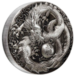 Tuvalu 5 Unzen Silber 2018 Drache - Chinesische Fabelwesen - 5 Dollar Antique Finish Silber