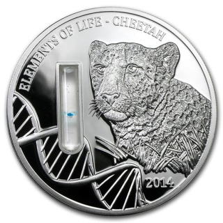 Kongo 2000 Francs 2014 2 Oz Silber Elemente des Lebens Gepard Cheetah mit echter DNA