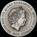 Tuvalu 5 Unzen Silber 2019 Drache - Chinesische Fabelwesen - 5 Dollar Antique Finish Silber
