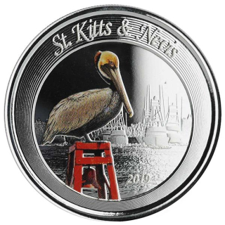 St. Kitts & Nevis, 2 Dollar, Brauner Pelikan (2), 2019  EC8 1 UNze  Silber, 1 oz Coloured