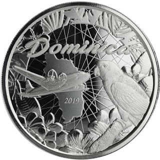 Dominica,  2 Dollar, 2019 Natur Insel Nature Isle EC8 (2)  Papagei Parrot Unze Silber, 1 oz BU