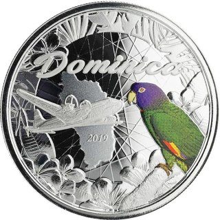 Dominica,  2 Dollar, 2019 Natur Insel Nature Isle Papagei Parrot EC8 (2) 1 Unze Silber, 1 oz Proof farbig