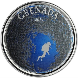 Grenada,  2 Dollar, Diving Paradise Tauchparadies (02) 2019  EC8 1 Unze Silber, 1 oz Proof farbig