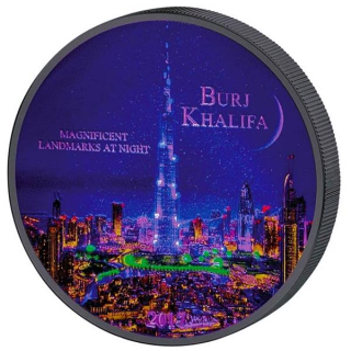 2 oz Silber Elfenbeinküste 2017 Magnificent Landmarks at Night Burj Khalifa - UV - Effekt - 2,000 Frs