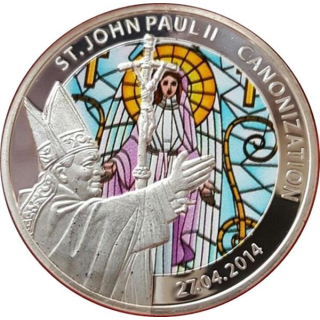 Togo 2014 100 Francs Heiligsprechung Papst Johnnes Paul II farbig Kirchenfenster Madonna