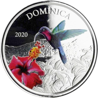 Dominica,  2 Dollar, 2020 Natur Insel Nature Isle EC8 (3)  Hummingbird Kolibri 1 Unze Silber, 1 oz Proof farbig