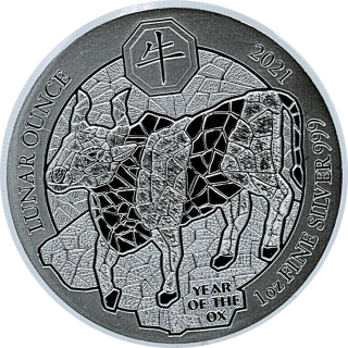 1 Unze Silber Ruanda Ochse Jahr des Ochsen 2021 Lunar Ounce 50 RWF