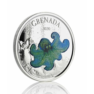 Grenada,  2 Dollar, Octopus (03) 2020  EC8 1 Unze Silber, 1 oz Proof farbig